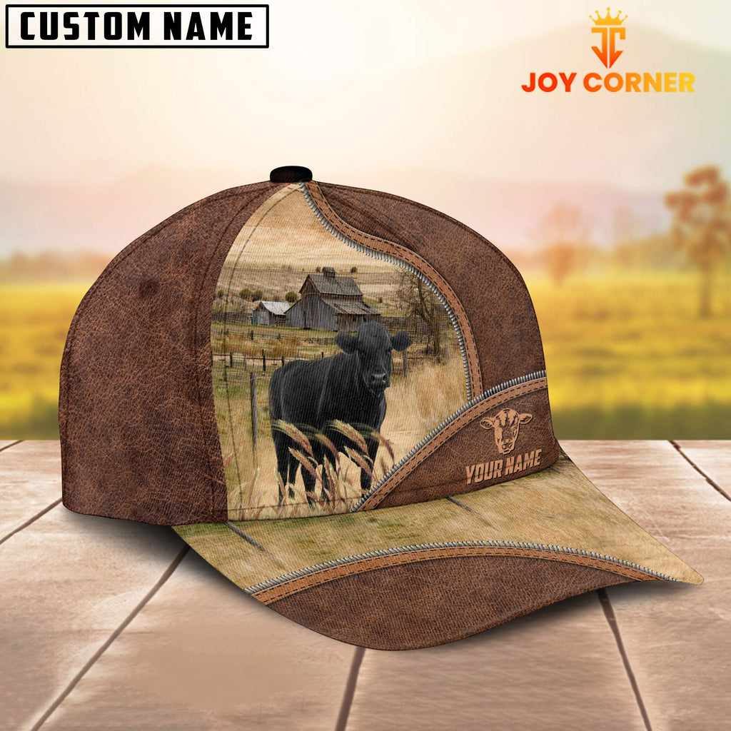 Black Angus Zipper Leather Pattern Customized Name Cap