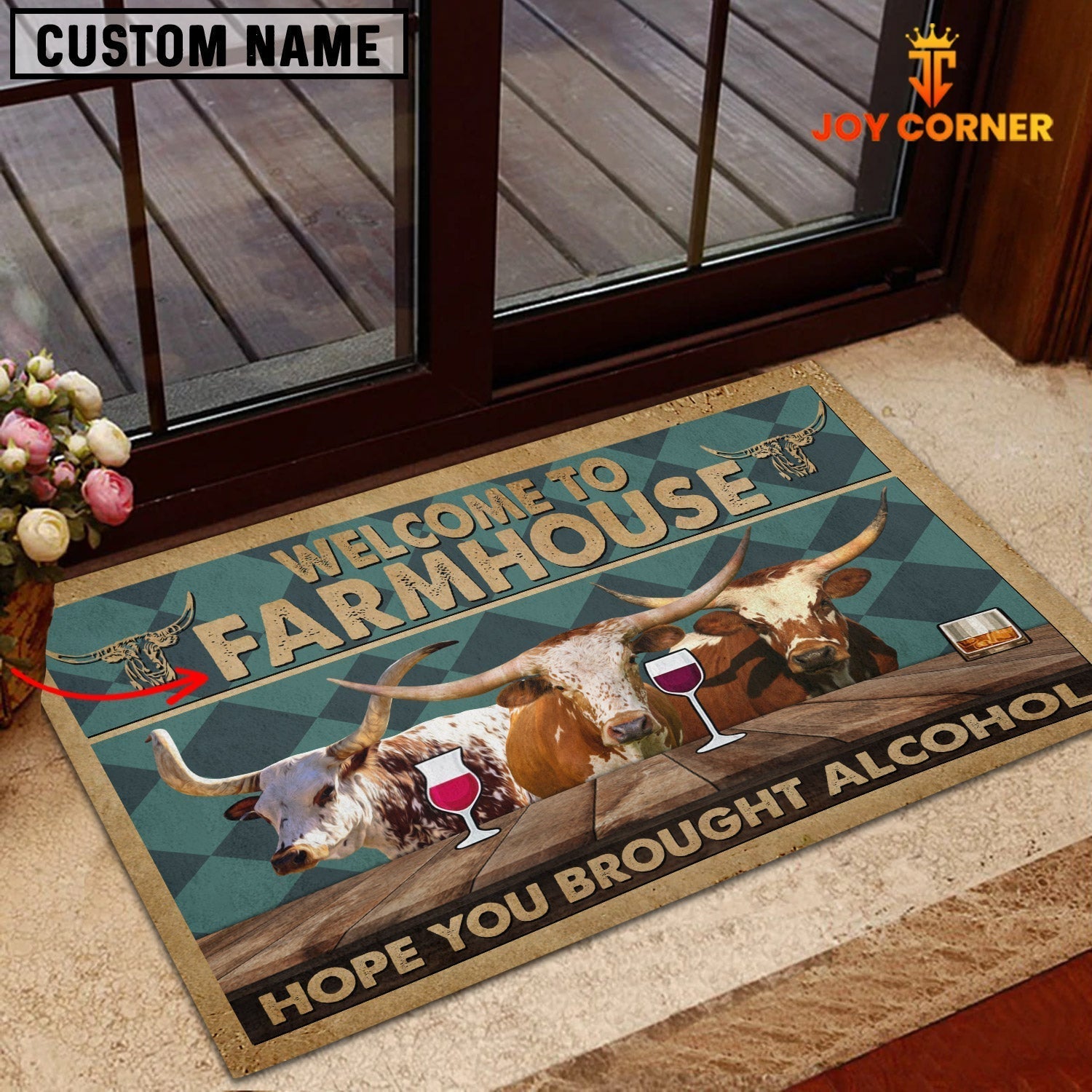Texas Longhorn Hope You Bought Alcohol Custom Name Doormat