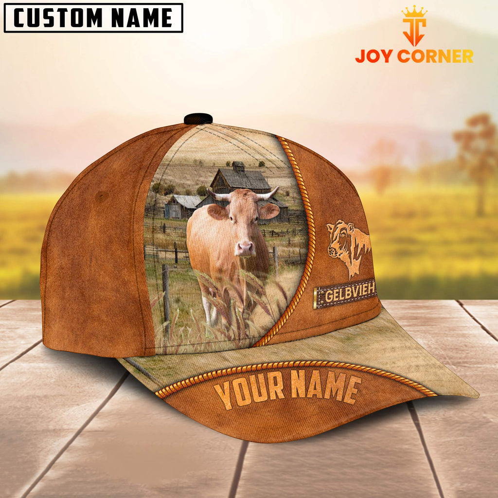 Custom Name Gelbvieh Leather Pattern Cap