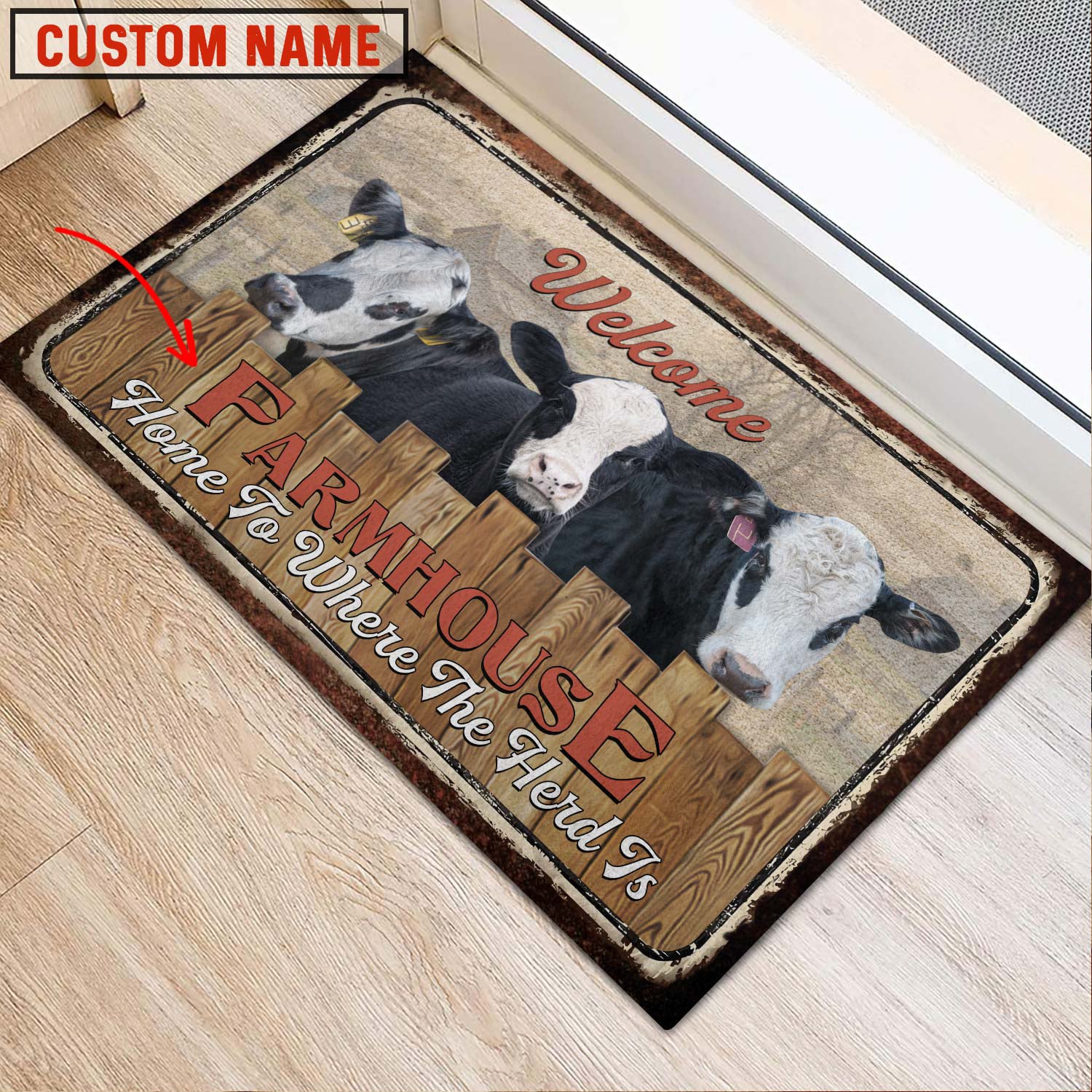 Black Baldy Custom Name - Home To Where The Herd Is FarmHouse Doormat