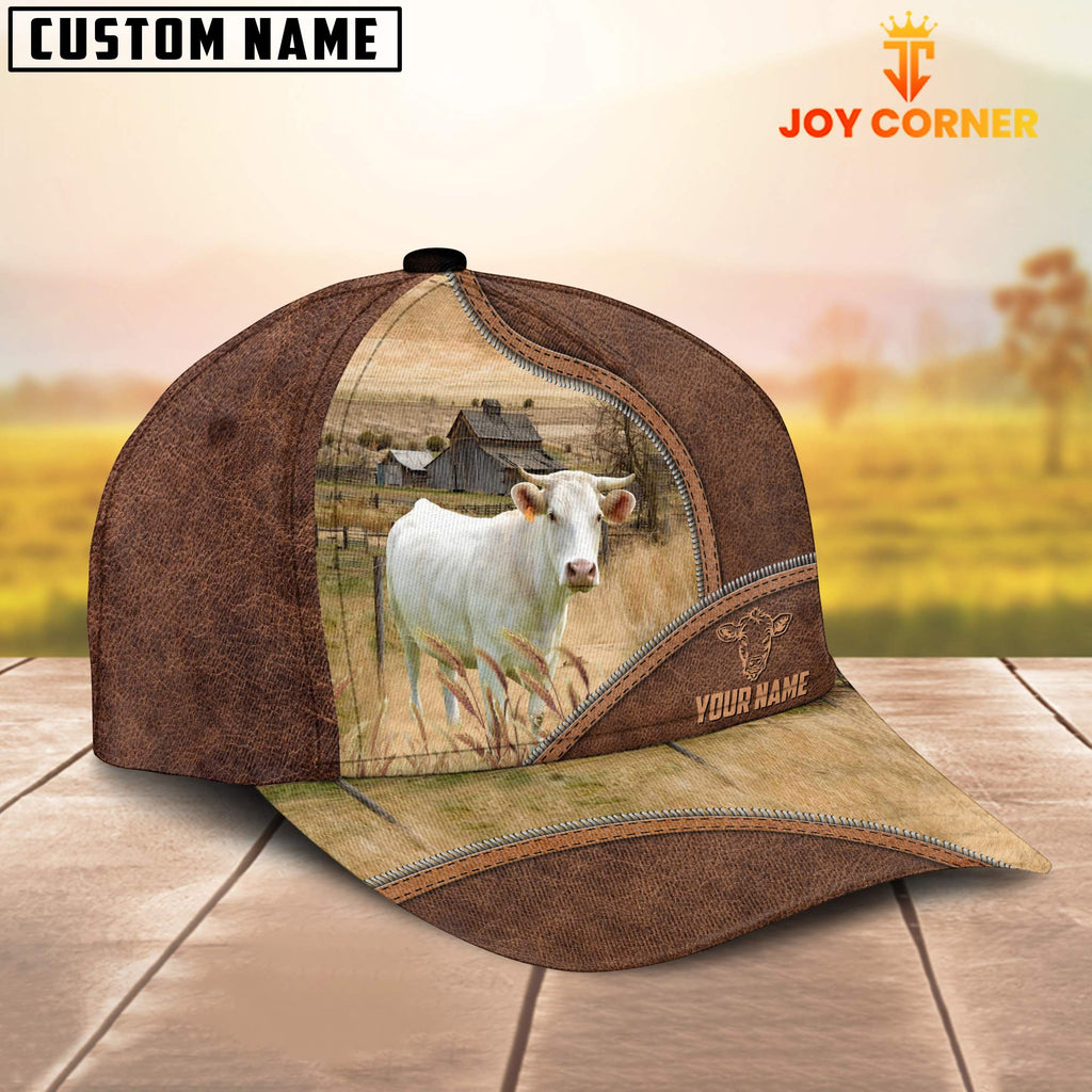 Charolais Zipper Leather Pattern Customized Name Cap
