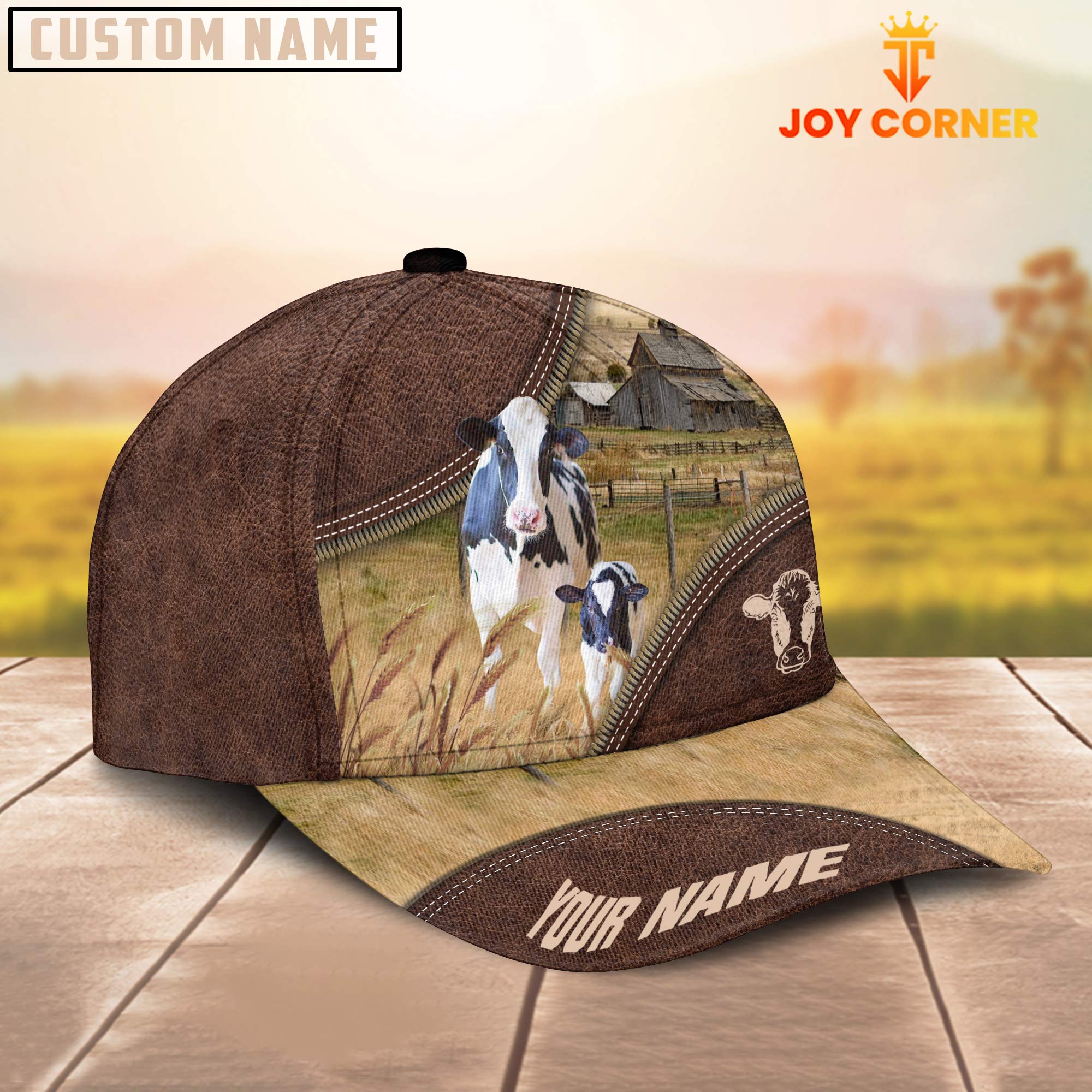 Holstein On The Farm Customized Name 3D Brown Cap