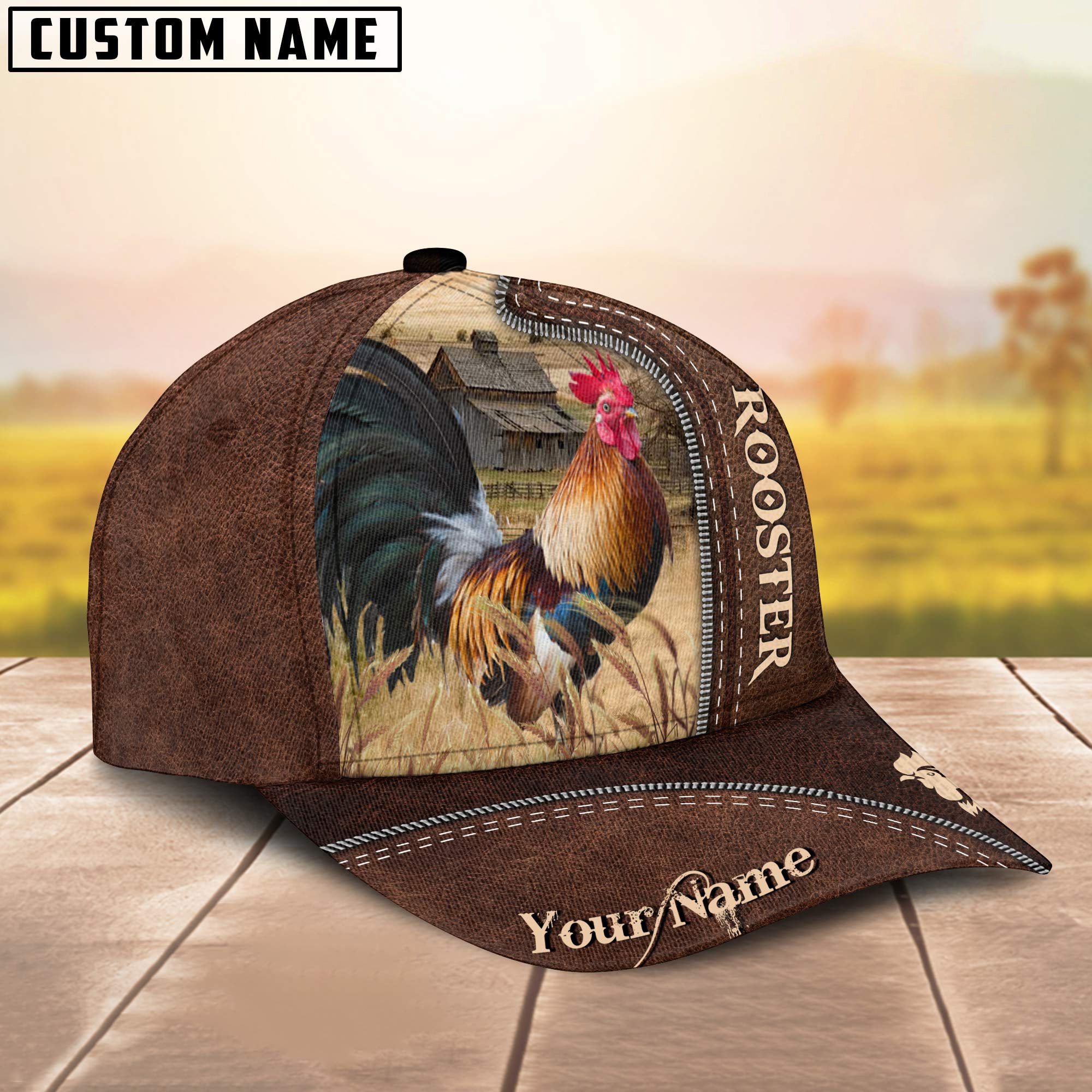 Rooster Customized Name Leather Pattern Cap