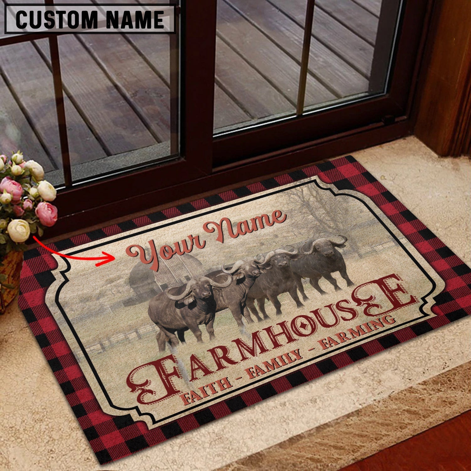 Buffalo Faith Family Farming Custom Name Doormat
