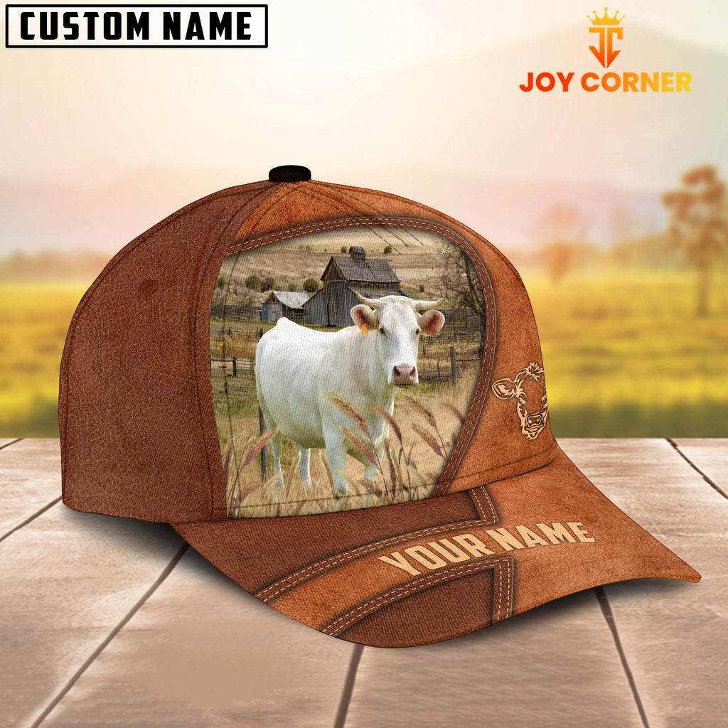 Charolais Customized Name Brown Leather Pattern Cap