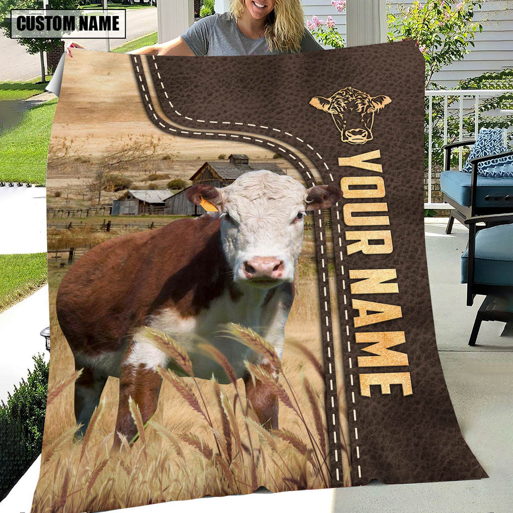 Personalized Name Hereford Leather Pattern Blanket