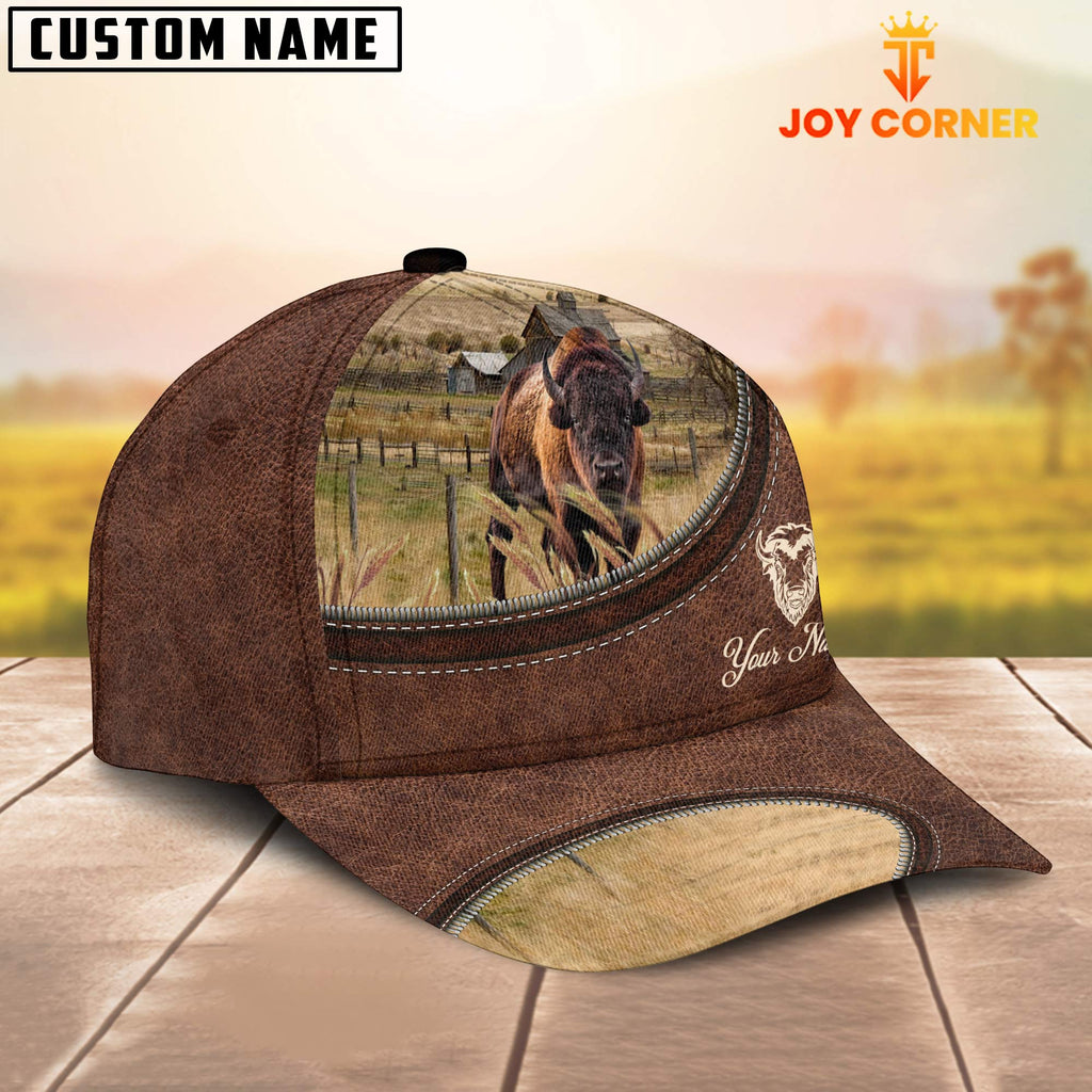 Bison Brown On The Farm Customized Name Leather Pattern Cap