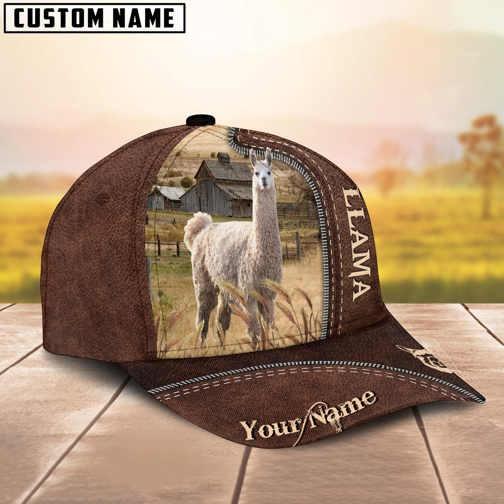 Llama Customized Name Leather Pattern Cap