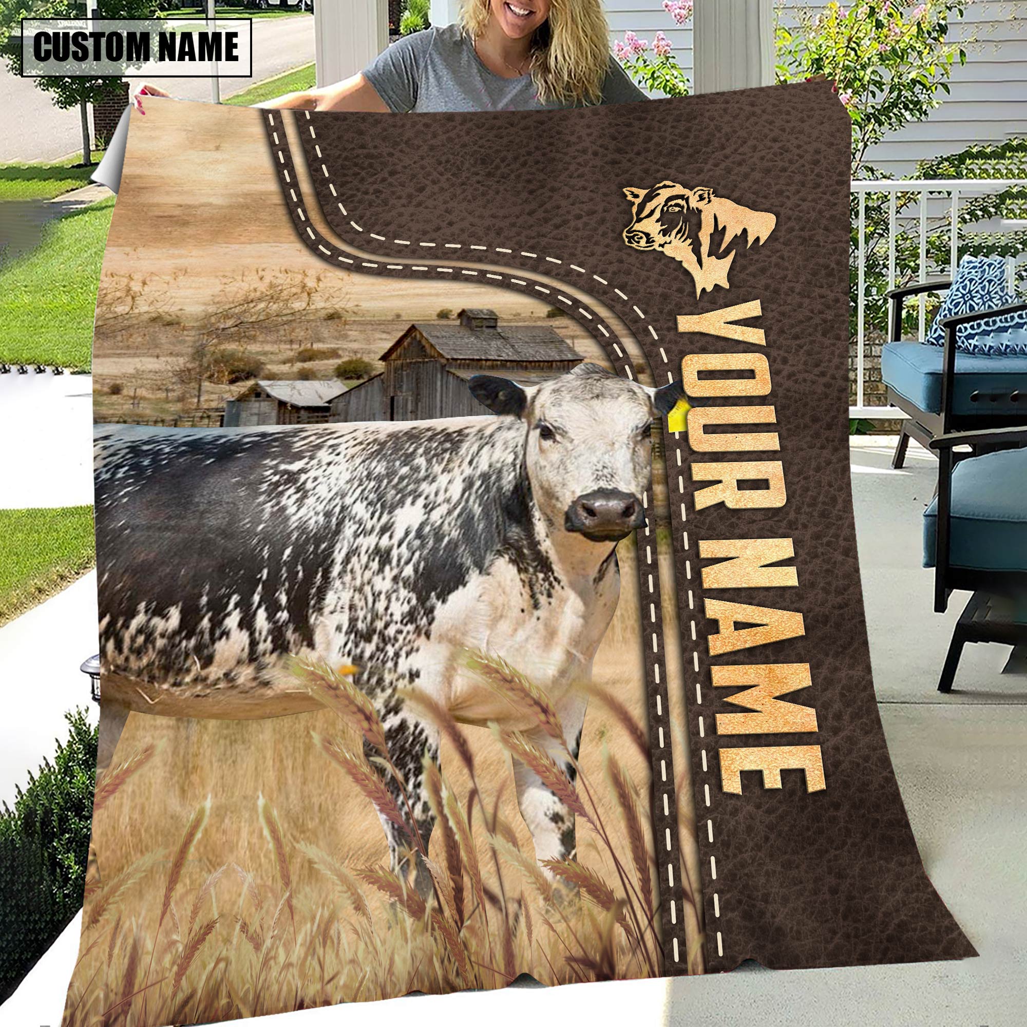 Personalized Name Speckled Park Leather Pattern Blanket