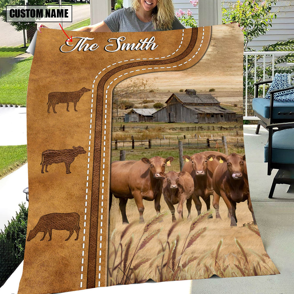 Personalized Red Angus Cattle In Field Farmhouse Blanket