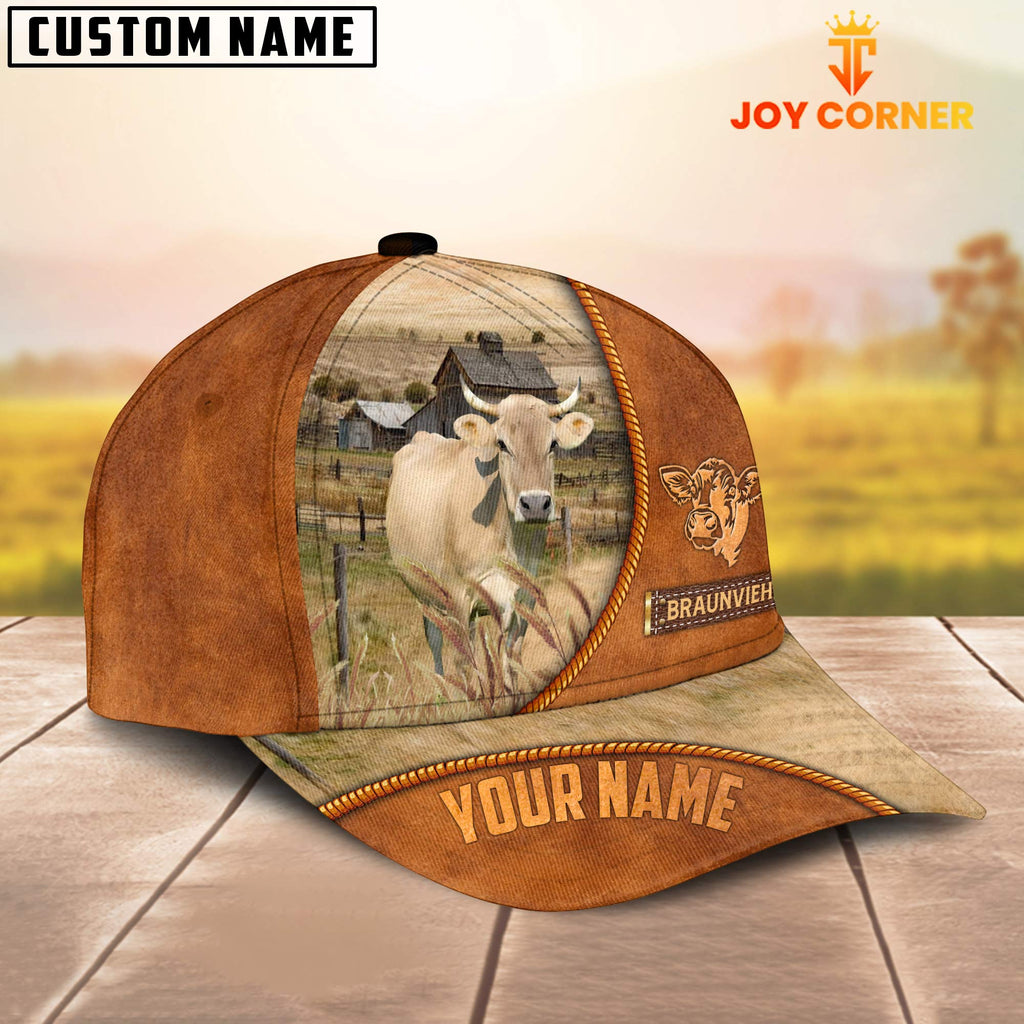 Custom Name Braunvieh Leather Pattern Cap