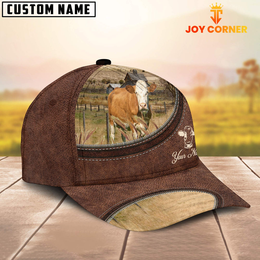 Fleckvieh On The Farm Customized Name Leather Pattern Cap