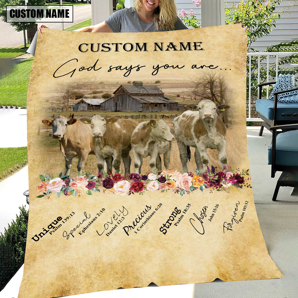 God Says You Are - Personalized Name Fleckvieh Blanket