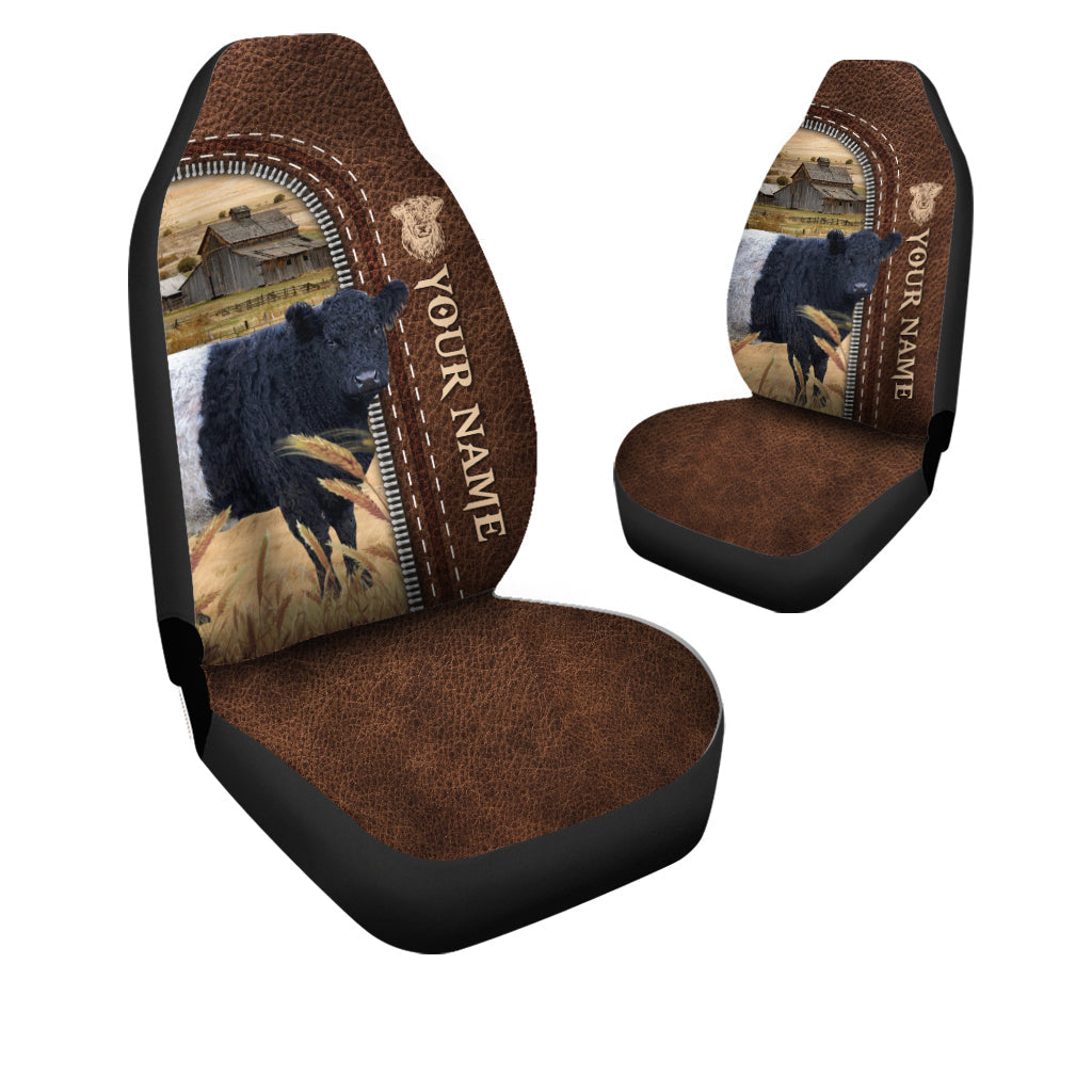 Belted Galloway Personalized Name Leather Pattern Car Seat Covers Universal Fit (2Pcs)