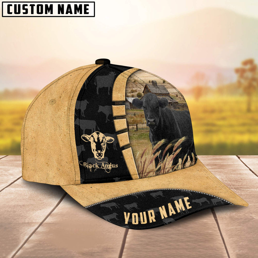 Custom Name Black Angus Cattle 3D Cap
