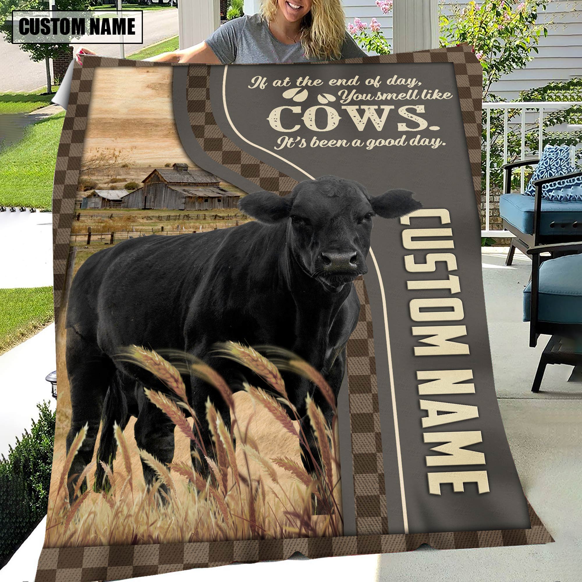 Personalized Name Black angus A Good Day Blanket