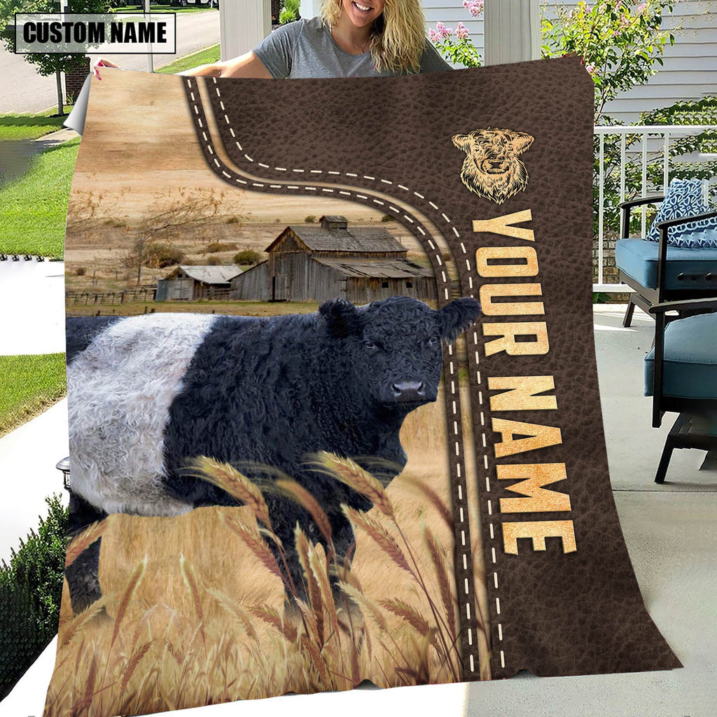 Personalized Name Belted Galloway Leather Pattern Blanket