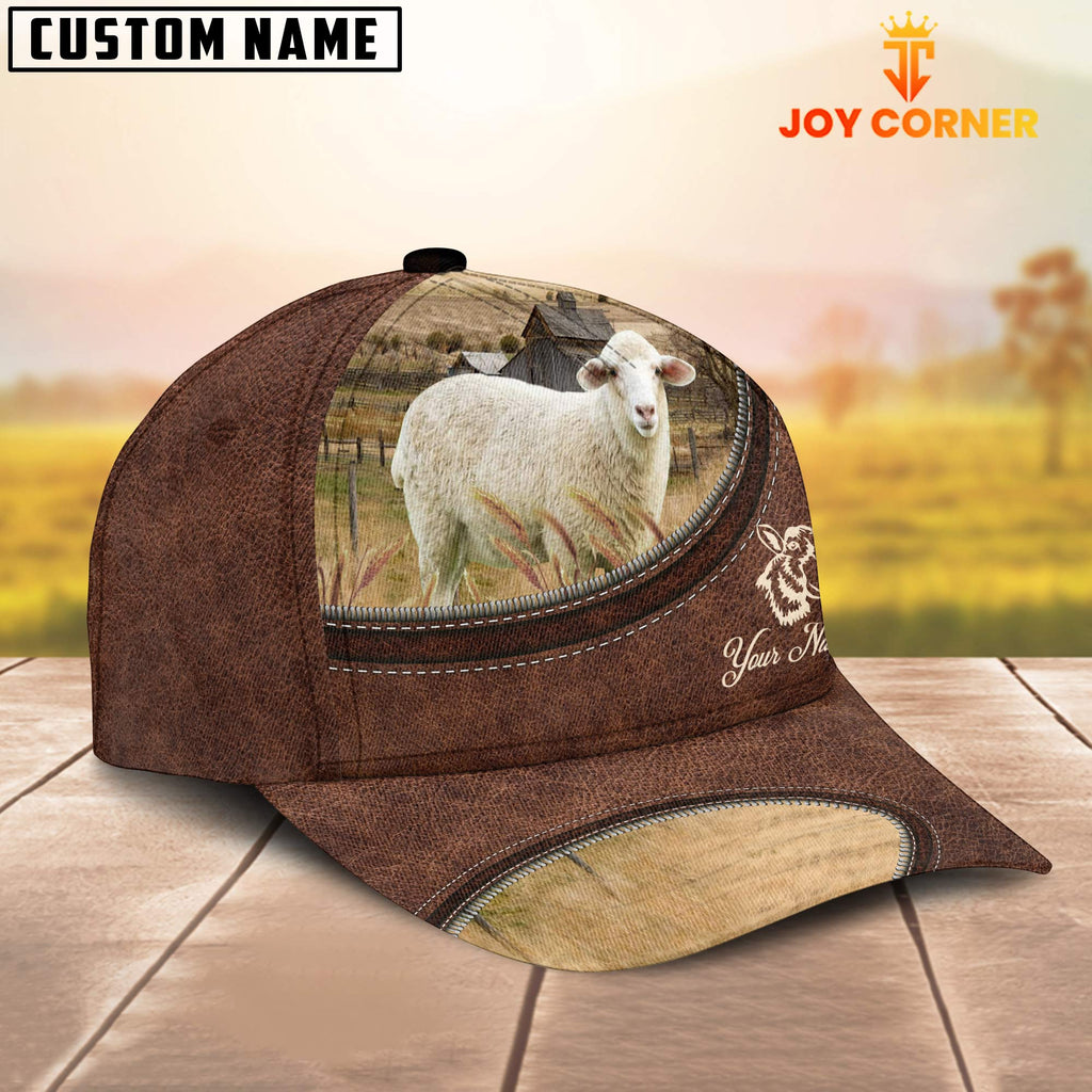Sheep On The Farm Customized Name Leather Pattern Cap