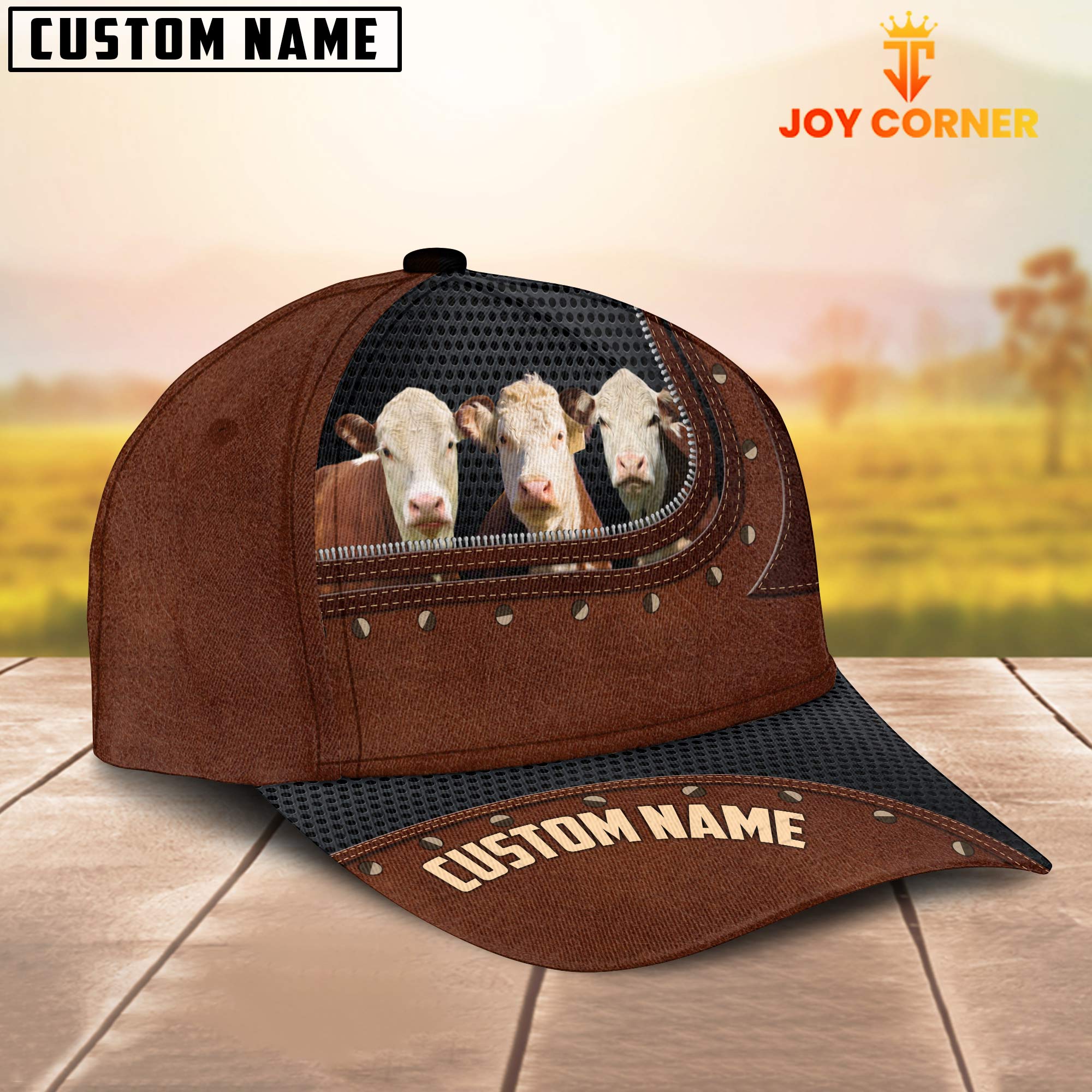 Hereford Happiness Zipper Pattern Customized Name Cap