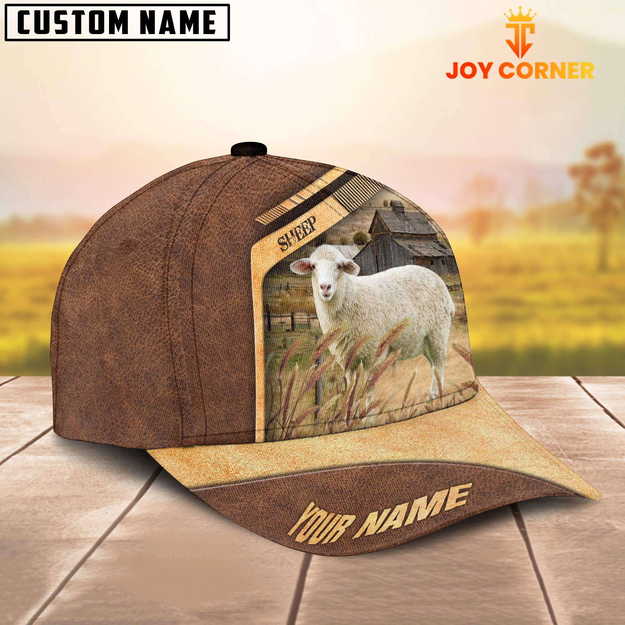 Sheep Customized Name Brown Farm Cap