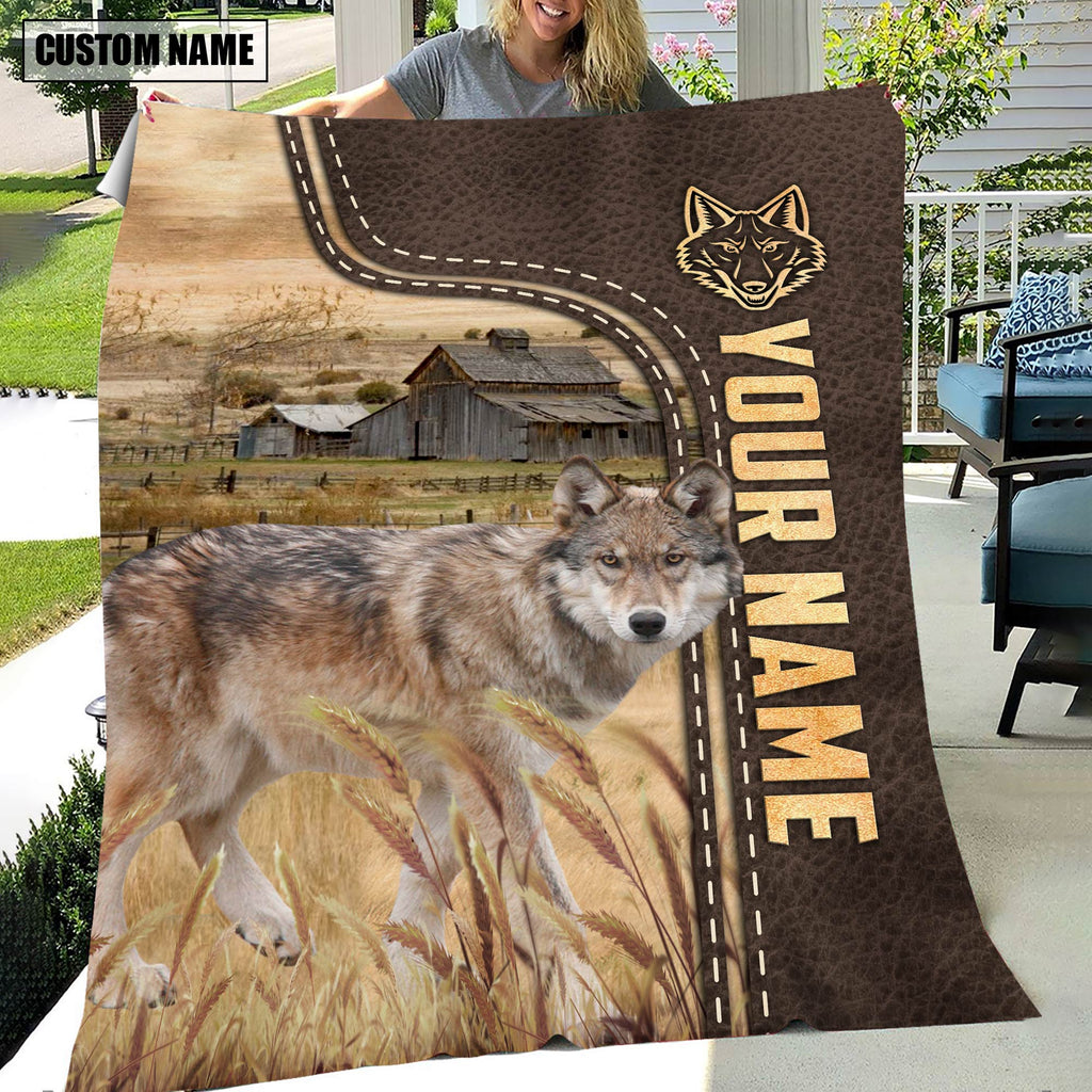 Personalized Name Coyotes Leather Pattern Blanket