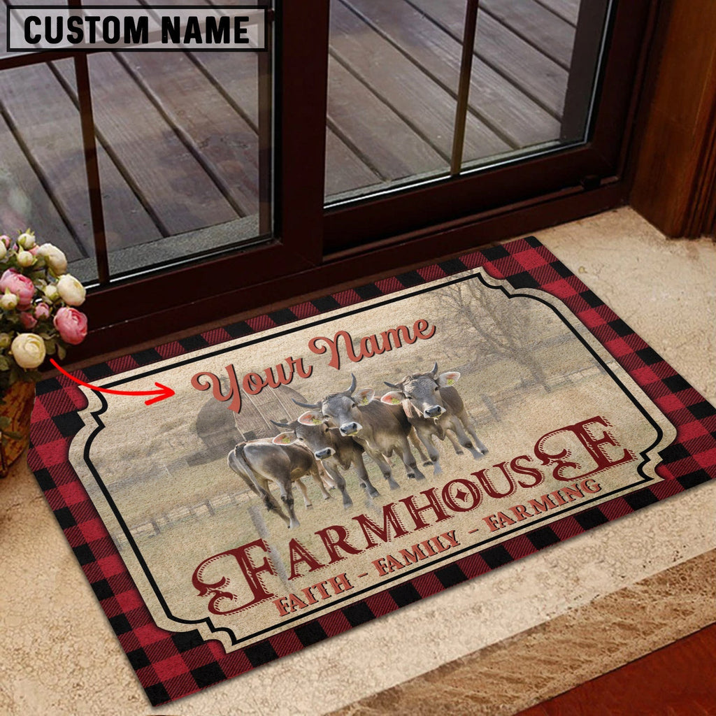 Brown Swiss Faith Family Farming Custom Name Doormat