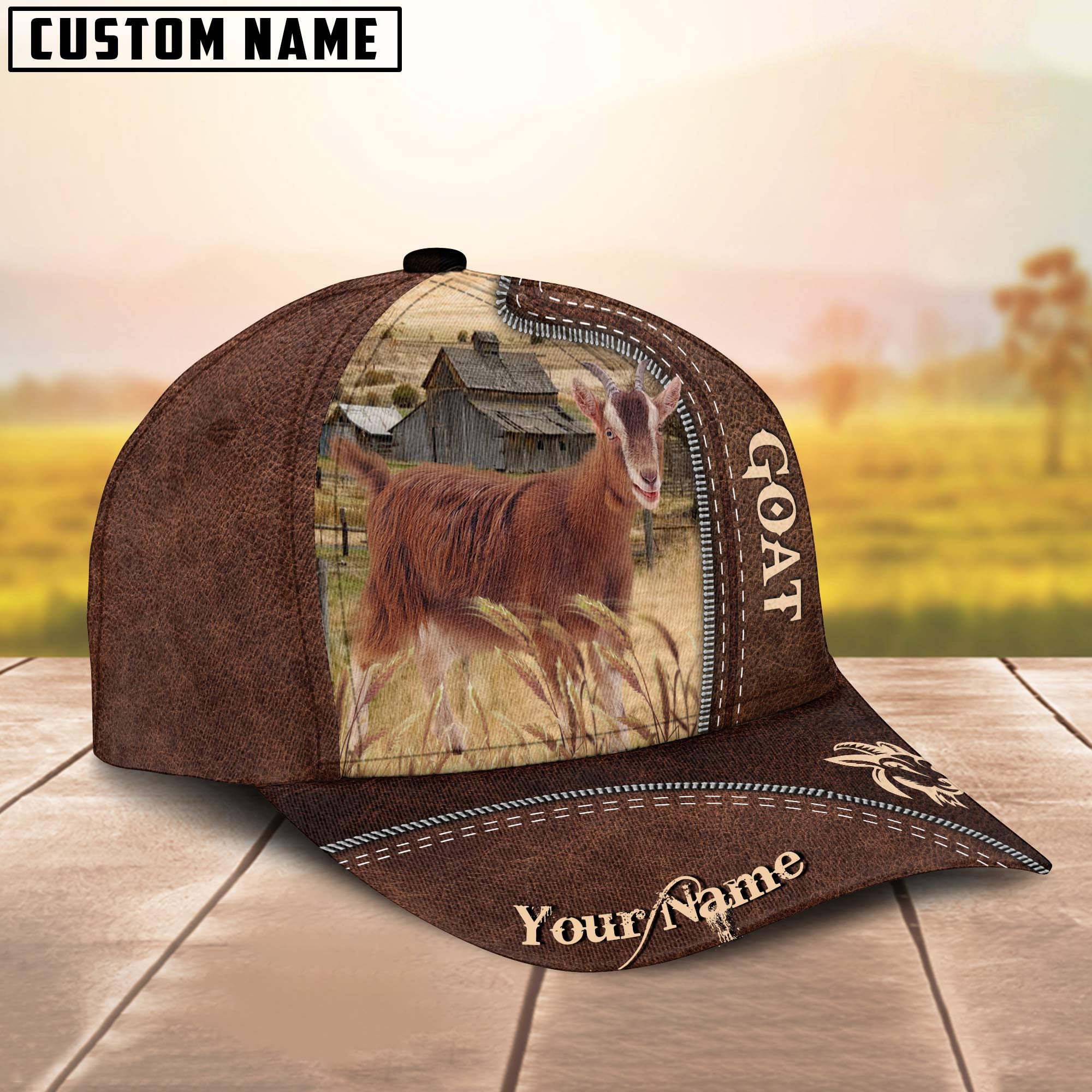 Goat Customized Name Leather Pattern Cap