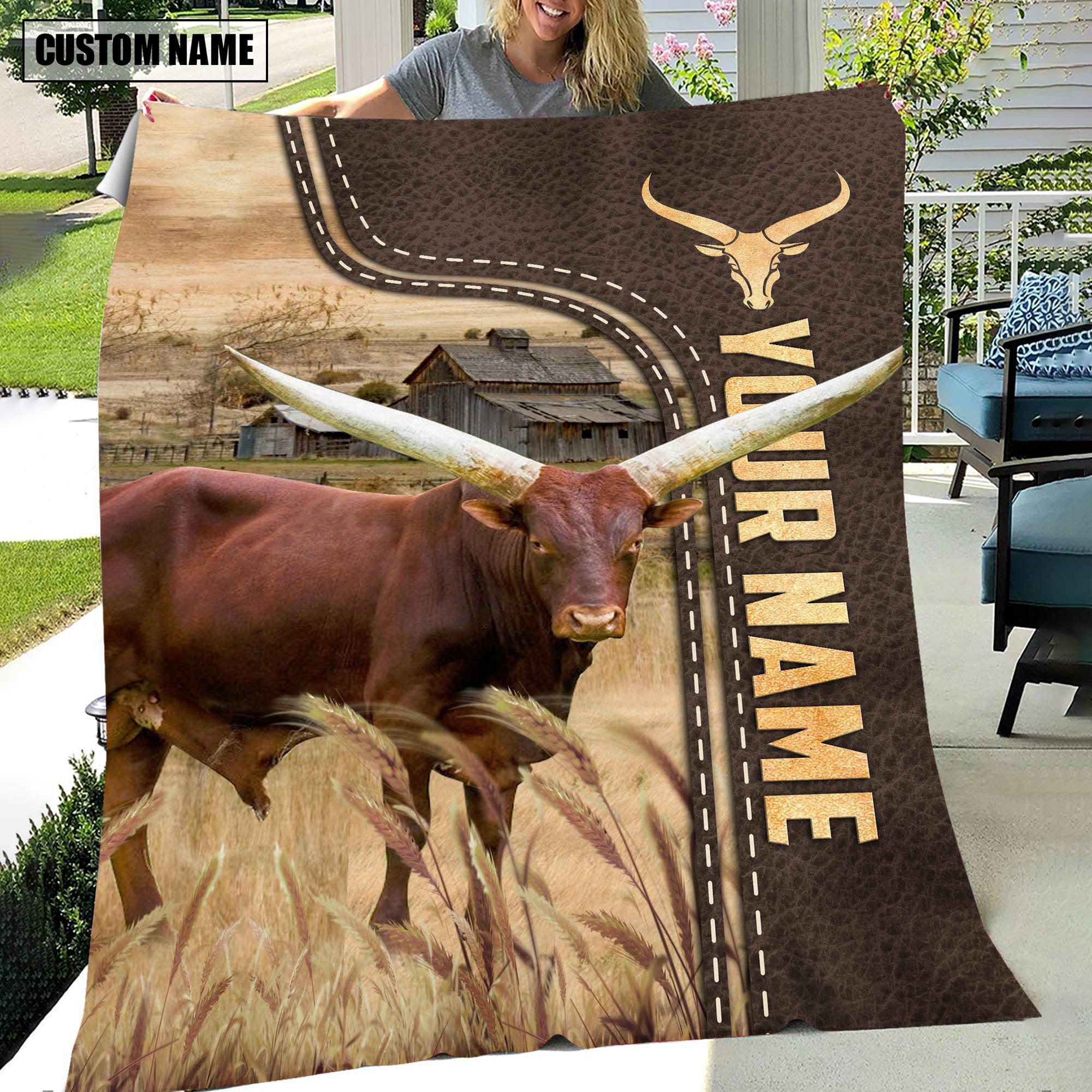Personalized Name Watusi Leather Pattern Blanket