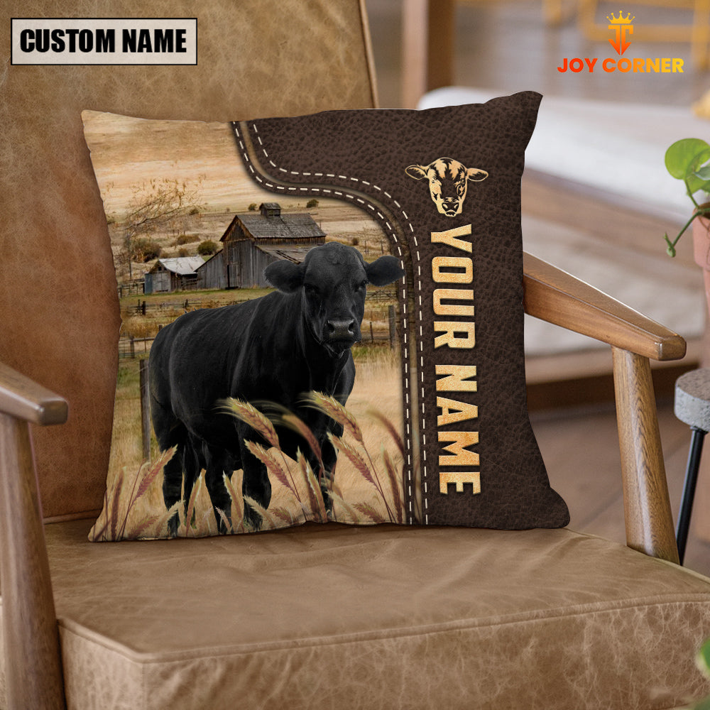 Black Angus Custom Name Leather Pattern Pillow Case