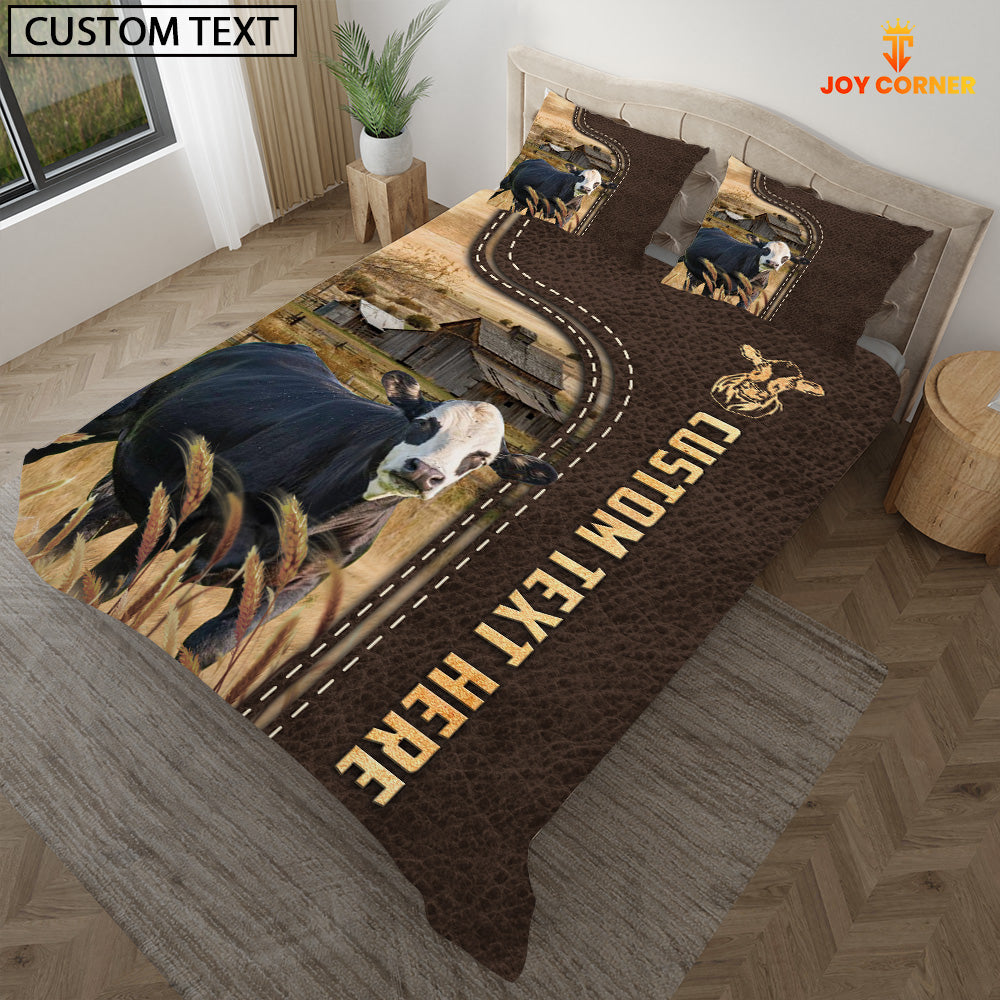 Black Baldy Custom Text Leather Pattern Bedding Set
