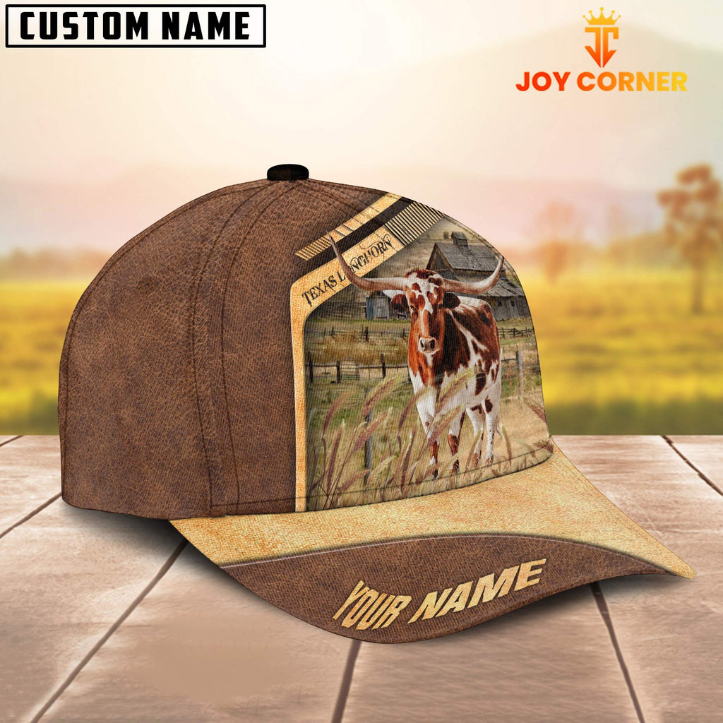 Texas Longhorn Cattle Customized Name Brown Farm Cap