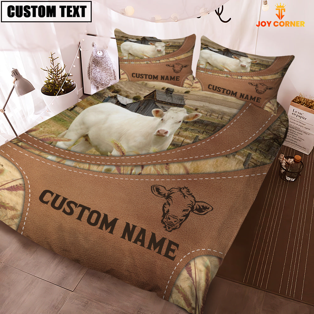 Custom Name Charolais No Horn On Farm Bedding Set