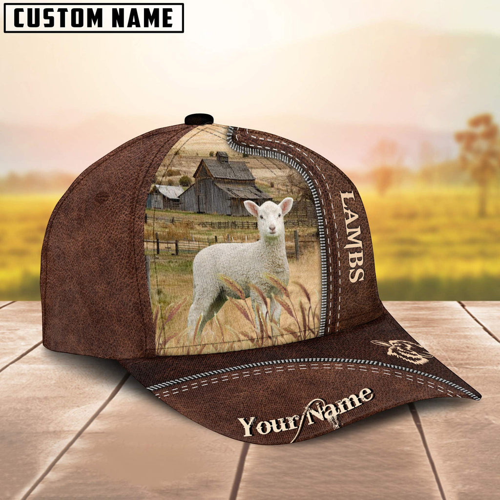 Lambs Customized Name Leather Pattern Cap