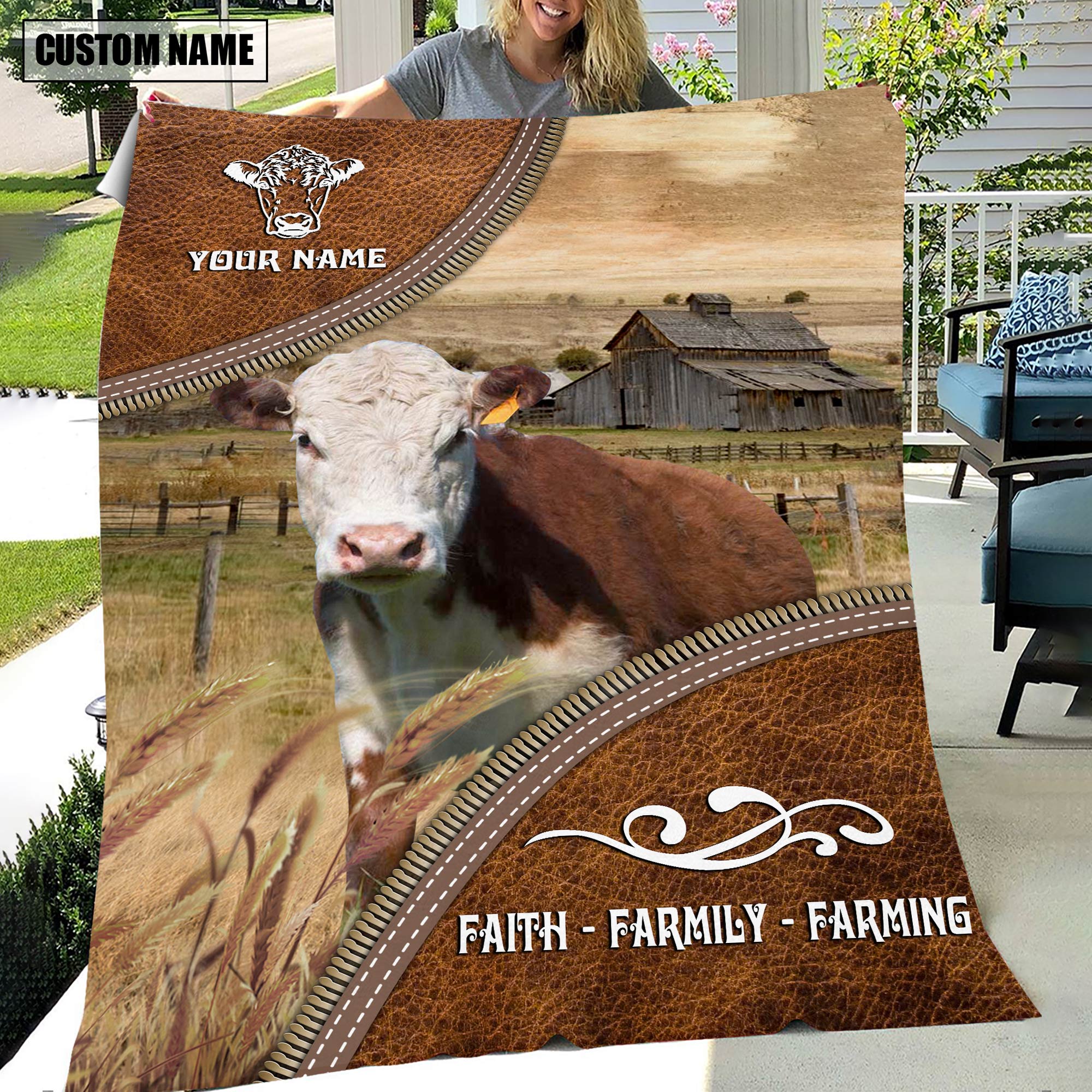 Personalized Name Hereford. Faith Family Farming Blanket