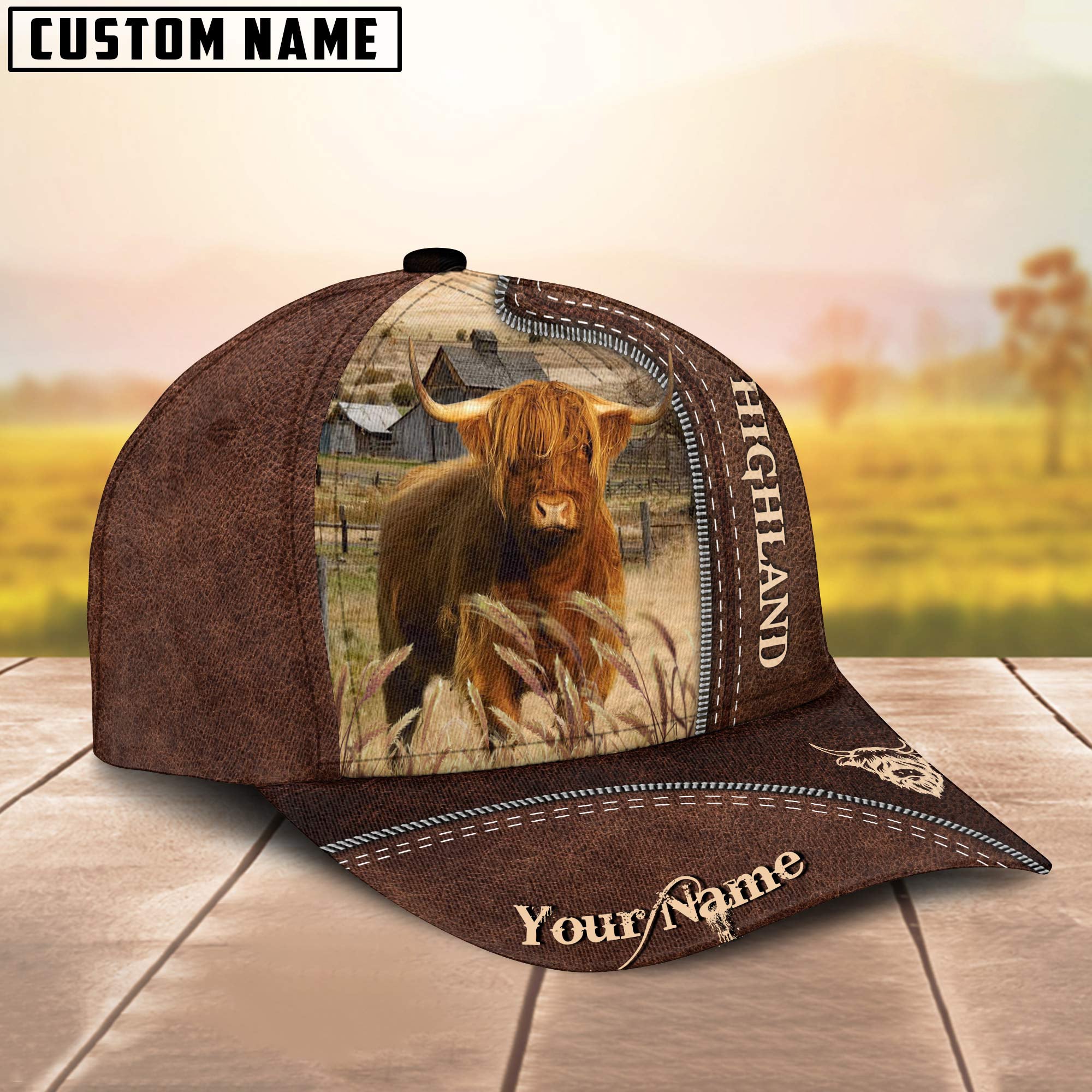Highland Customized Name Leather Pattern Cap