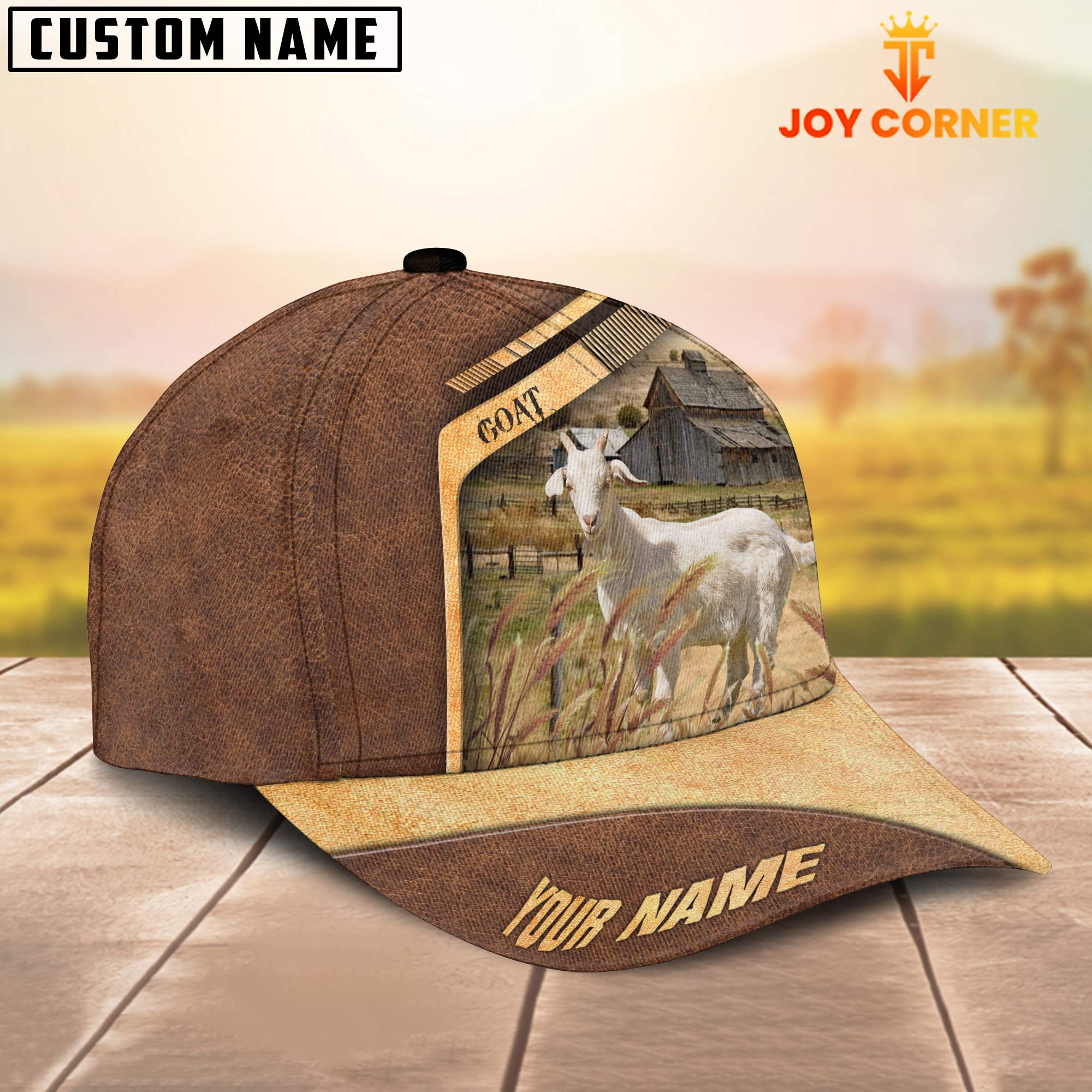 Goat Customized Name Brown Farm Cap