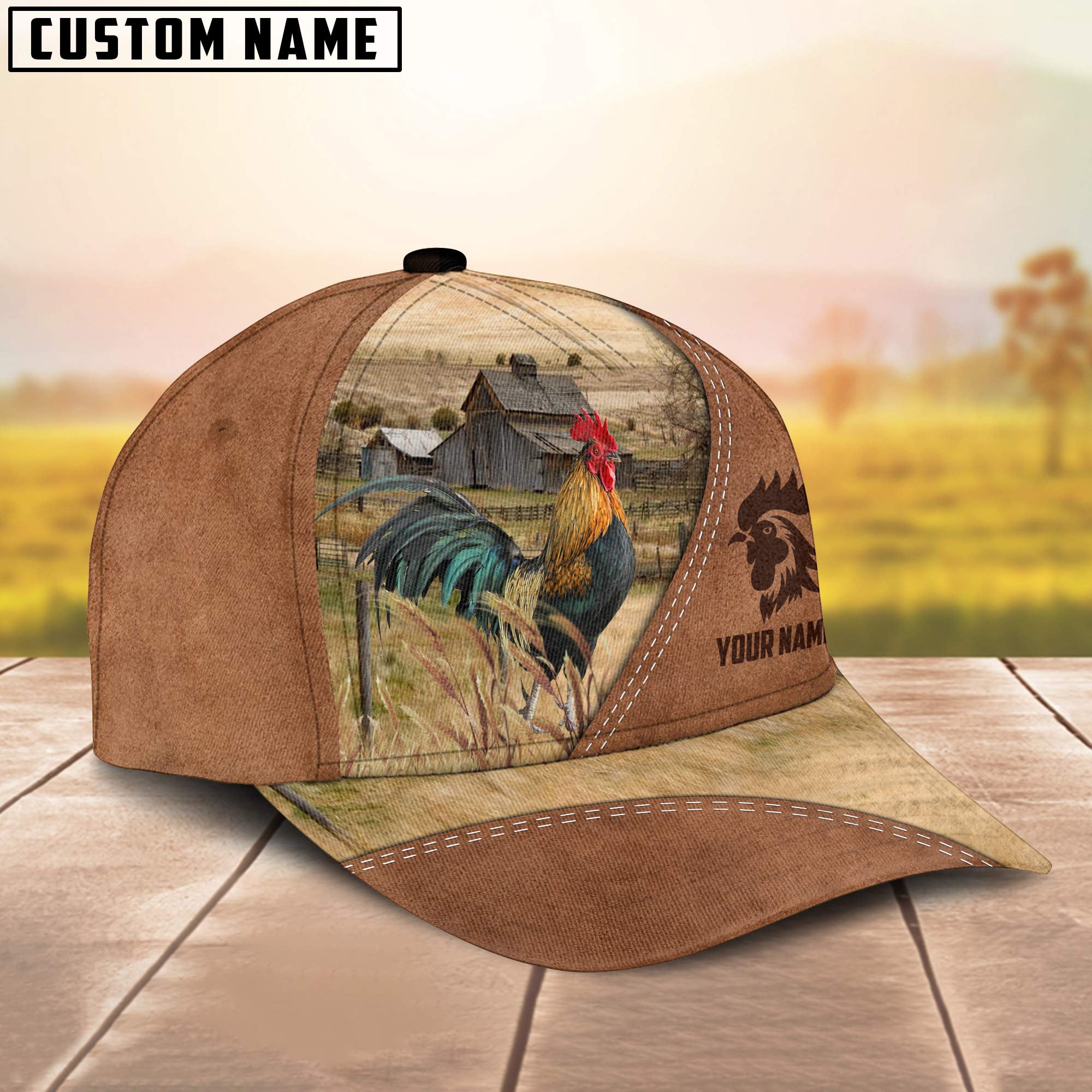 Rooster Customized Name Brown Cap