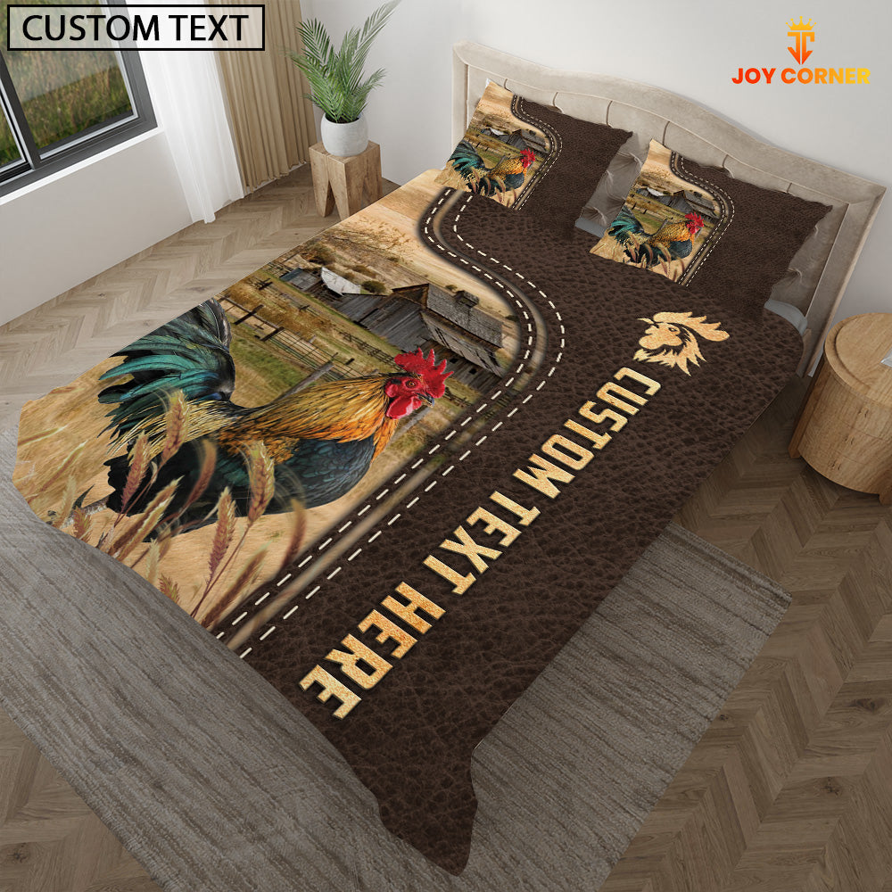 Chicken Custom Text Leather Pattern Bedding Set