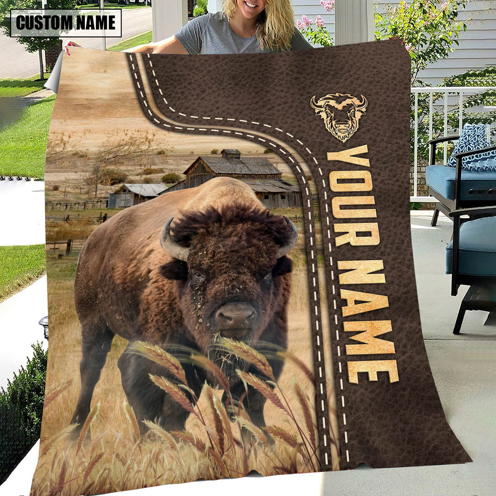Personalized Name Buffalo Leather Pattern Blanket