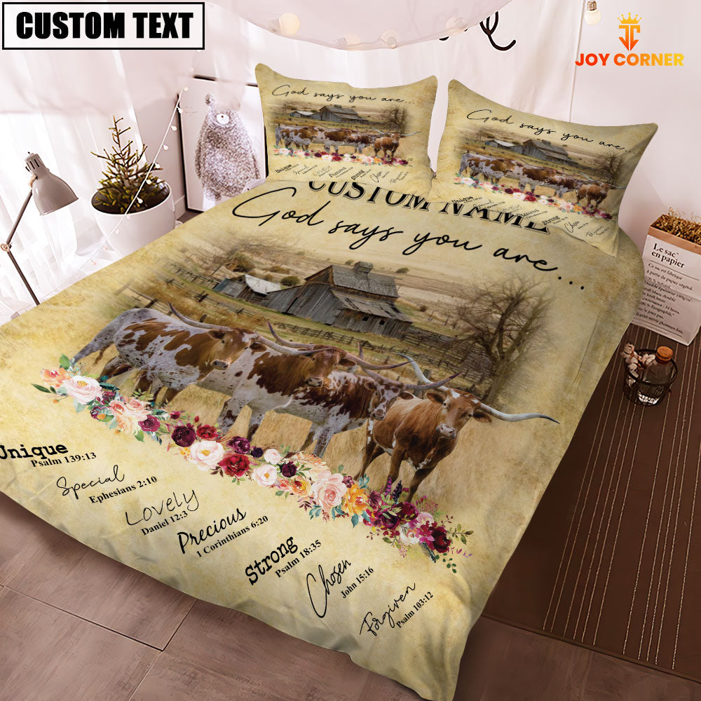 Texas Longhorn God Says You Are Custom Name Bedding Set