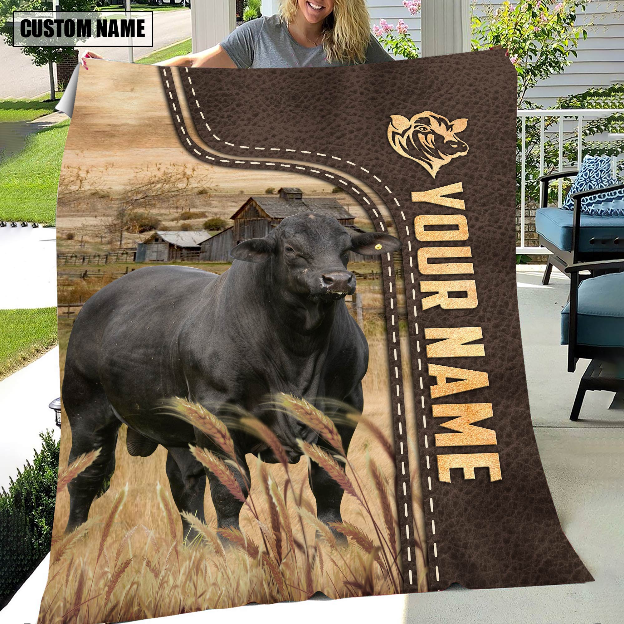 Personalized Name Brangus Leather Pattern Blanket