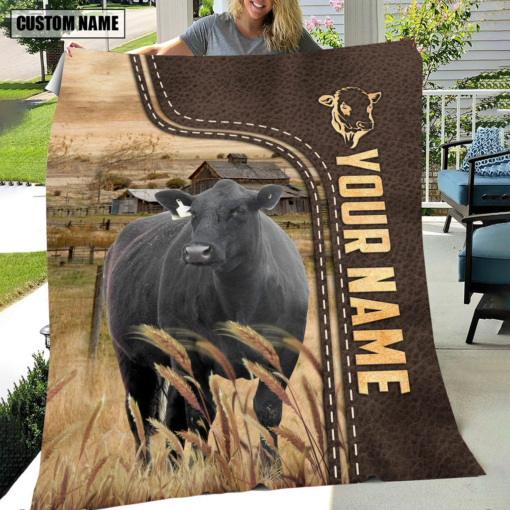 Personalized Name Black Simmental Leather Pattern Blanket