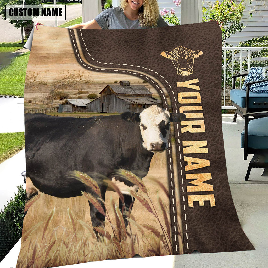 Personalized Name Black Hereford Leather Pattern Blanket