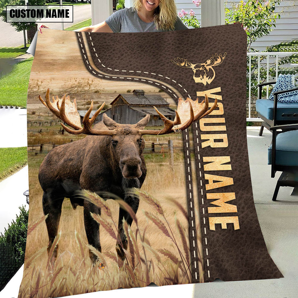 Personalized Name Moose Leather Pattern Blanket