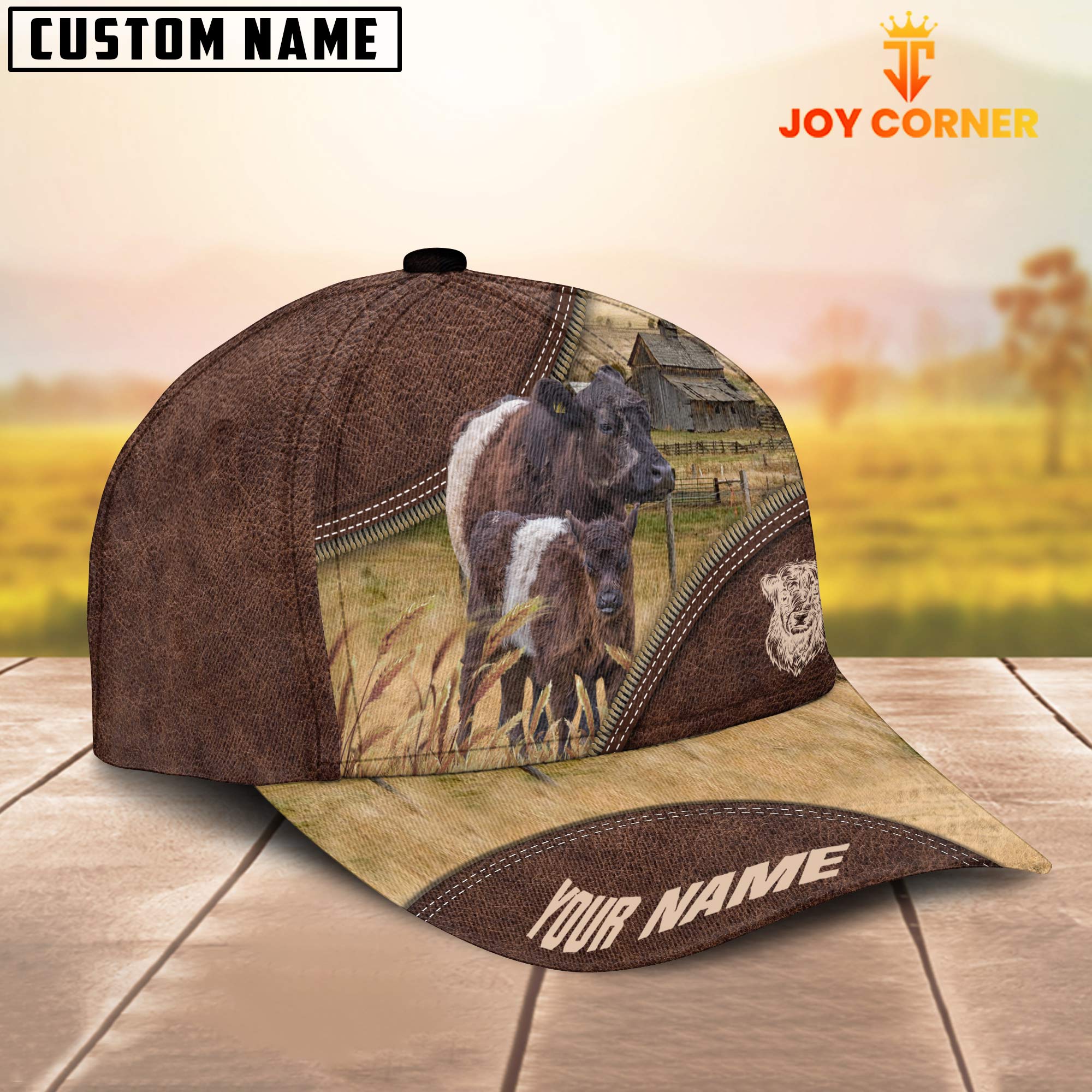 Belted Galloway On The Farm Customized Name 3D Brown Cap