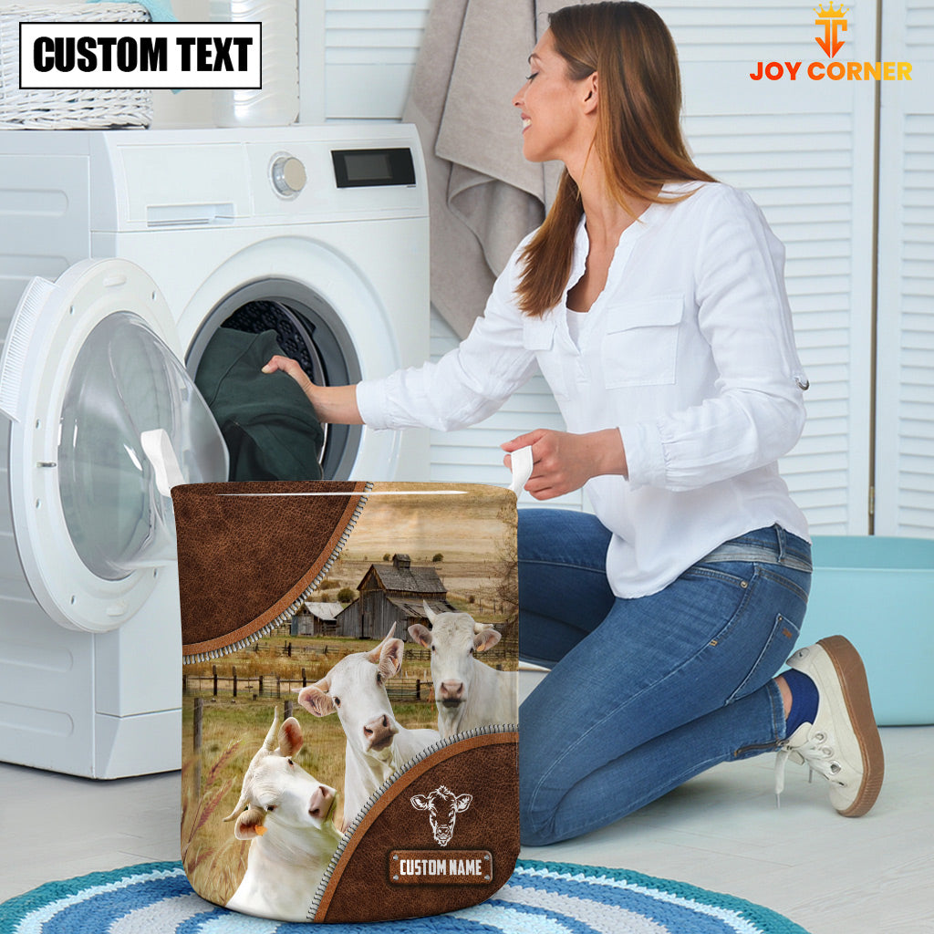 Charolais Cow Custom Name Laundry Basket