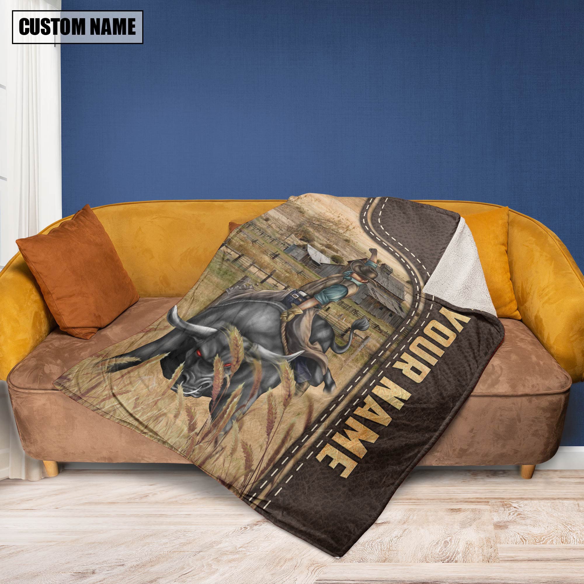 Personalized Name Cowboy Leather Pattern Blanket