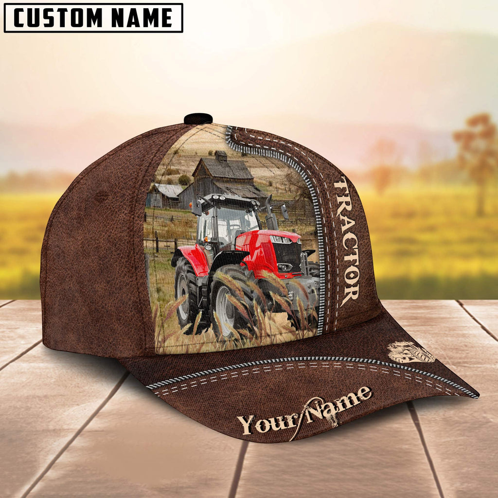 Red Tractor Customized Name Leather Pattern Cap