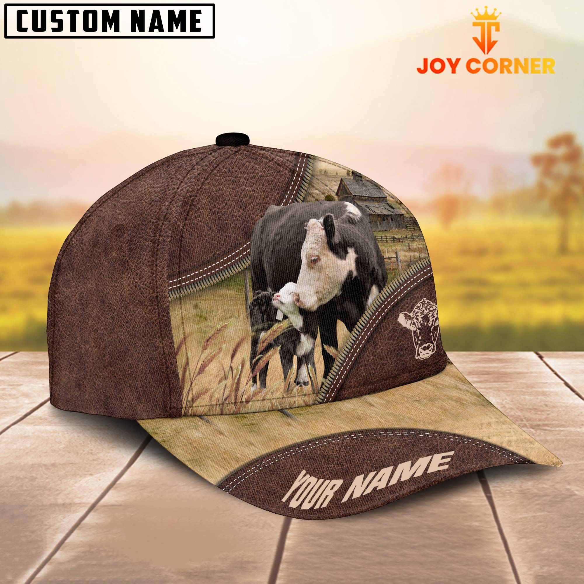 Black Hereford On The Farm Customized Name 3D Brown Cap