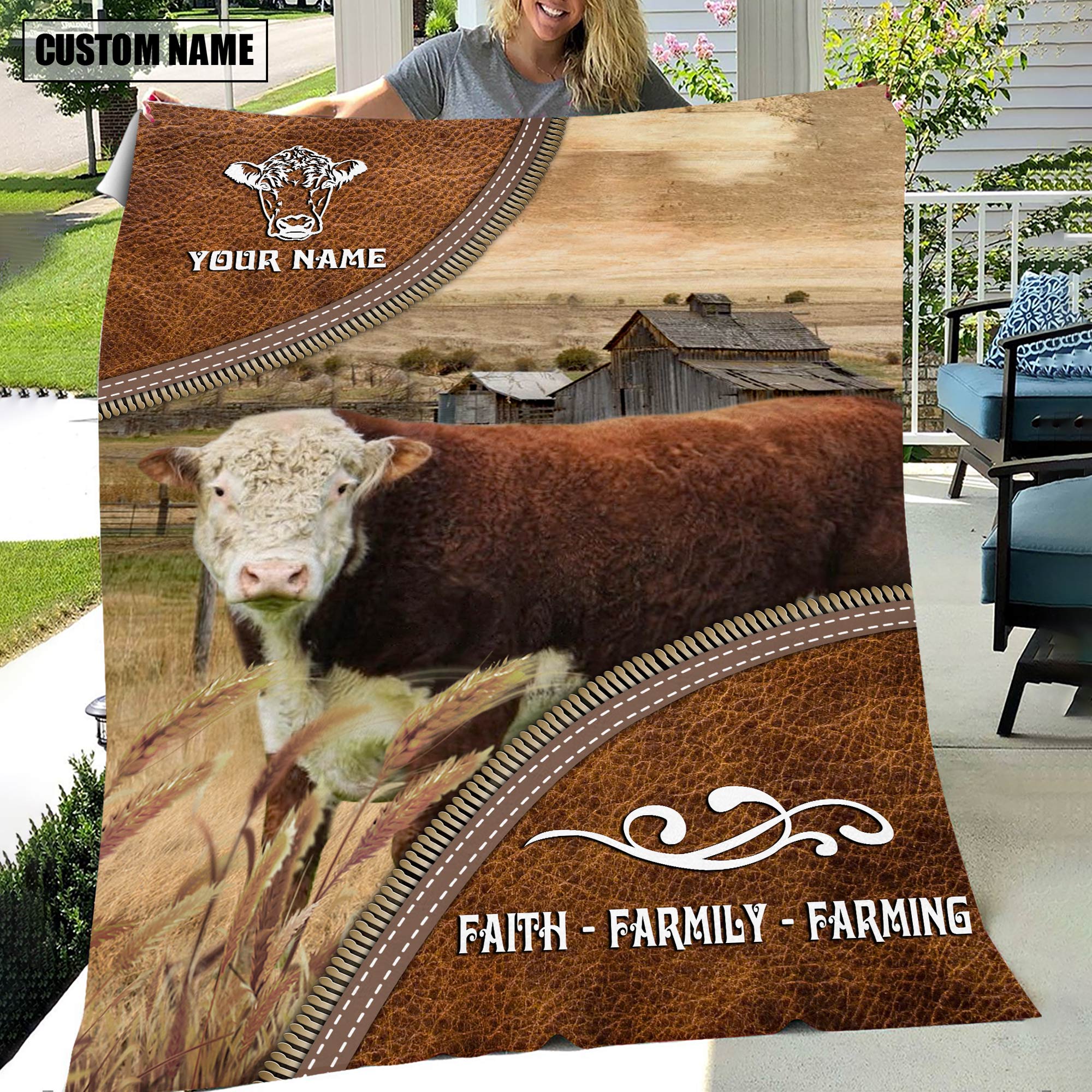 Personalized Name Hereford Faith Family Farming Blanket